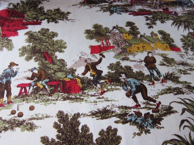 Vintage drapes FOLKLORIC print make believe village pair or fabric