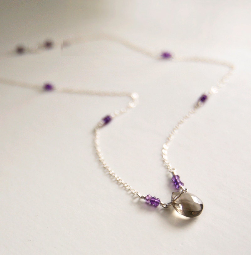 Anne - Amethyst / Smoky Quartz/ Sterling Necklace