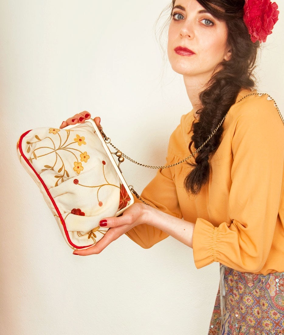 Summer garden---luxury jacquard and leather clutch bag