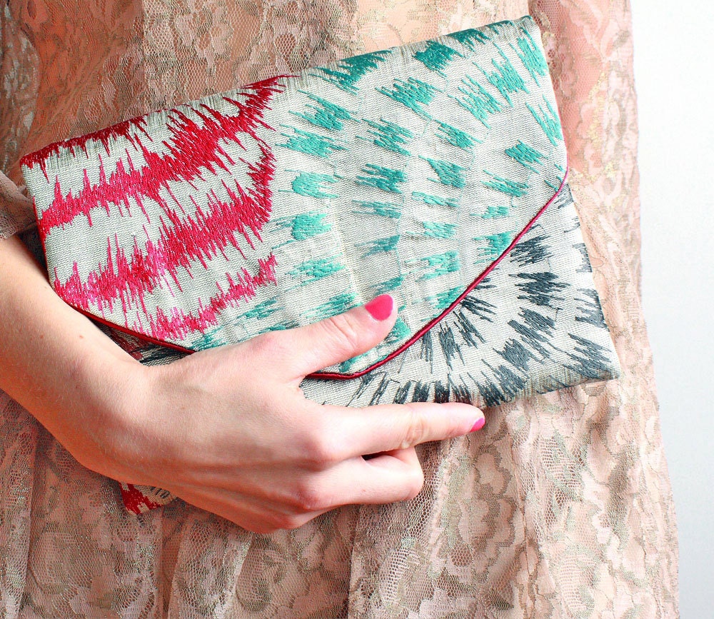 Multicolor fireworks Lolie envelope clutch - Luxurious iPad Mini case - Quality fabric - Made in France