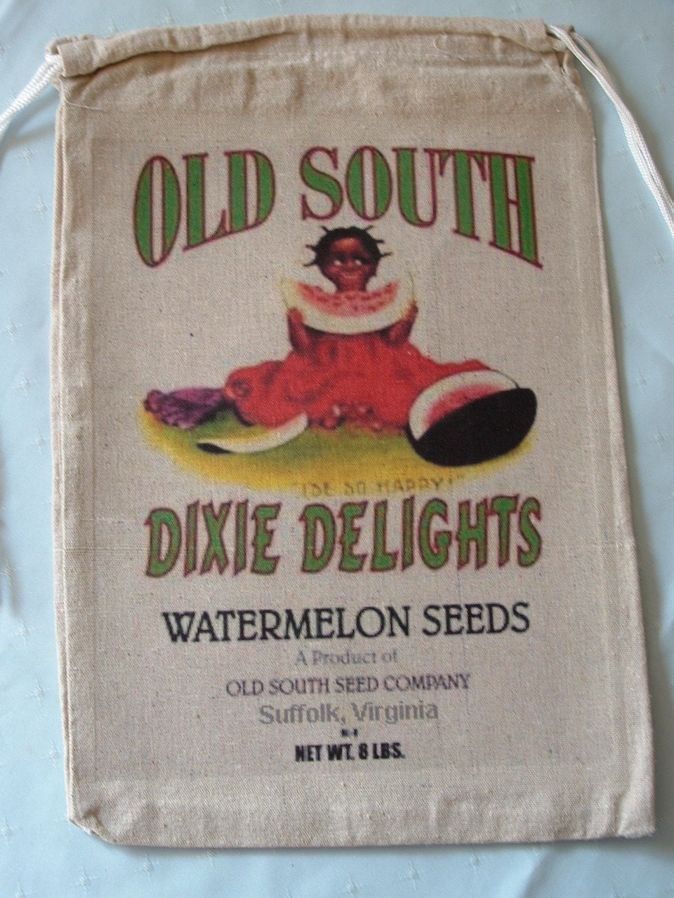 Novelty Seed Sack, Old South Dixie Delights Watermelon Seeds, Suffolk, Virginia