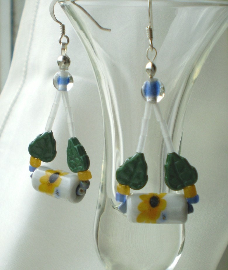 Sunflower and Bluebells on a Swing