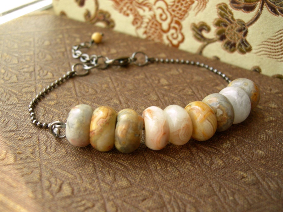 Earthy and Modern Picasso Jasper Bracelet on Ball Chain - Desert Canyon