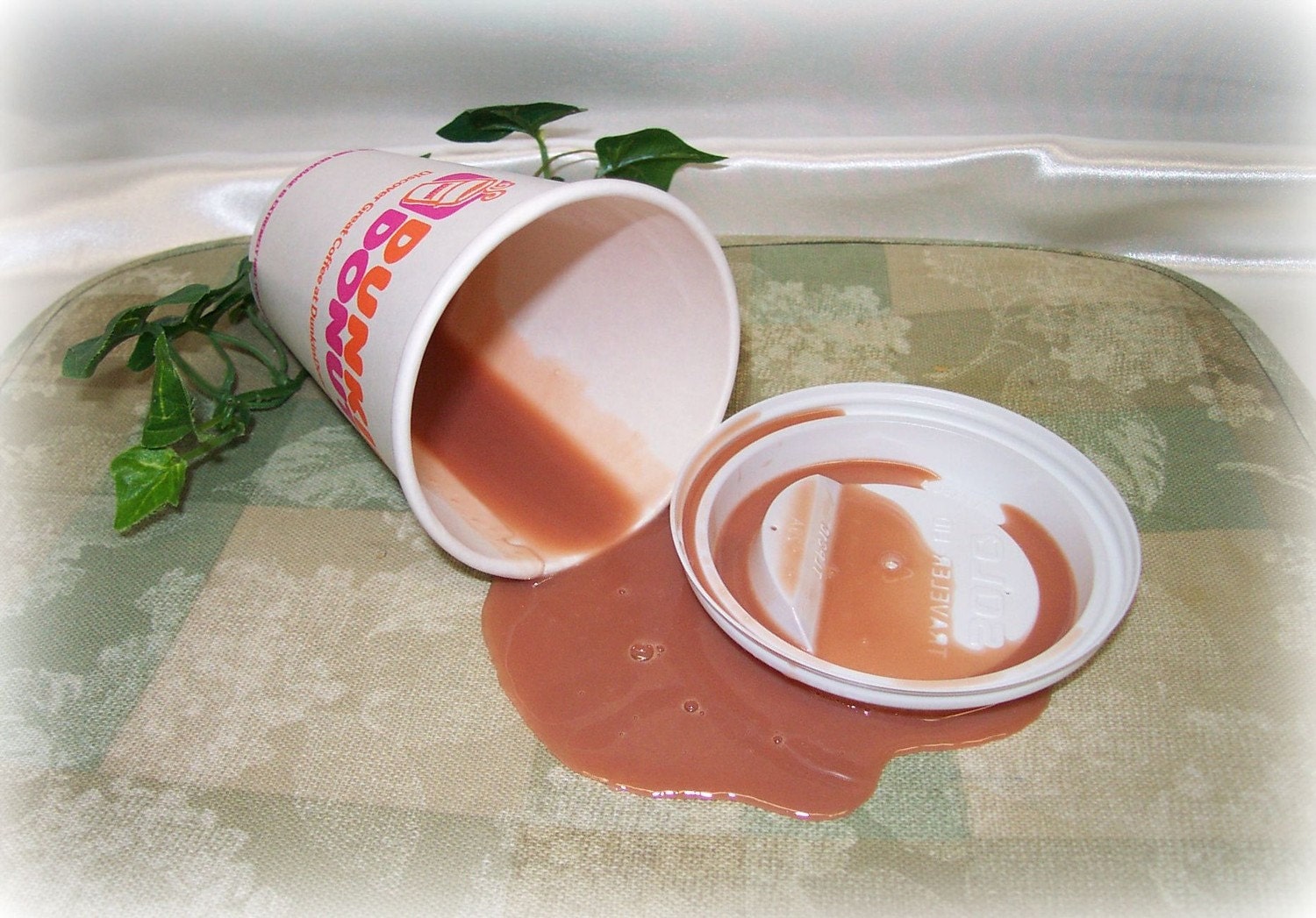 Fake SPILLED Coffee Cup With Cream Faux Food Prop