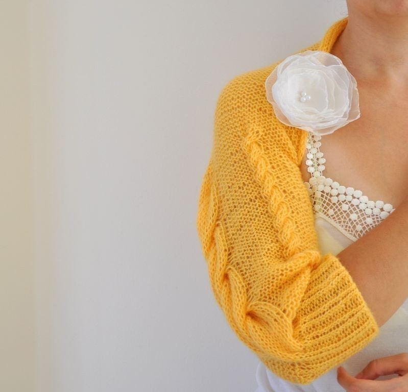 Shrug Bolero Bridal Shrug Women Sweater Cardigan Jacket Hand Knit Mustard Mohair