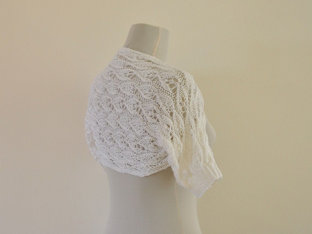 Lace Bolero White Cotton Shrug Hand Knit Bridal Shrug Soft Lace Pure Chic Romantic Unique MADE TO ORDER