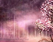 Nature Photography, Fairytale Sparkling Tree Landscape, Plum Pink Nature Landscape, Twinkling Lights Nature Photo 8" x 12"