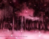 Dreamy Nature Photos, Surreal Trees With Birds, Plum Pink Woodlands, Fantasy Nature, Dark Plum Tree Photo, Fine Art Photograph 8" x 12"