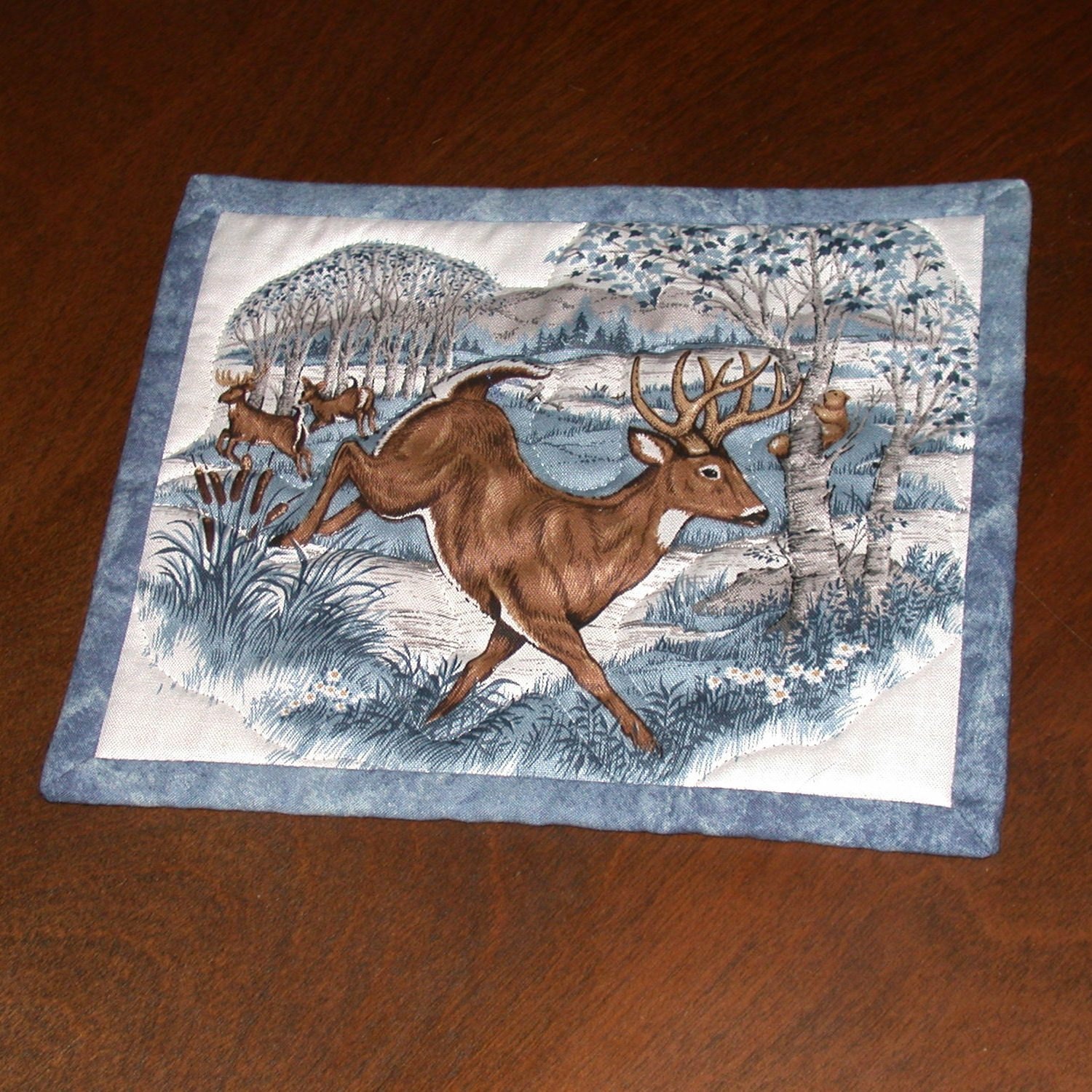 Buck Deer Printed Mug Rug, Mug Mat, Oversized Coaster - Quilted