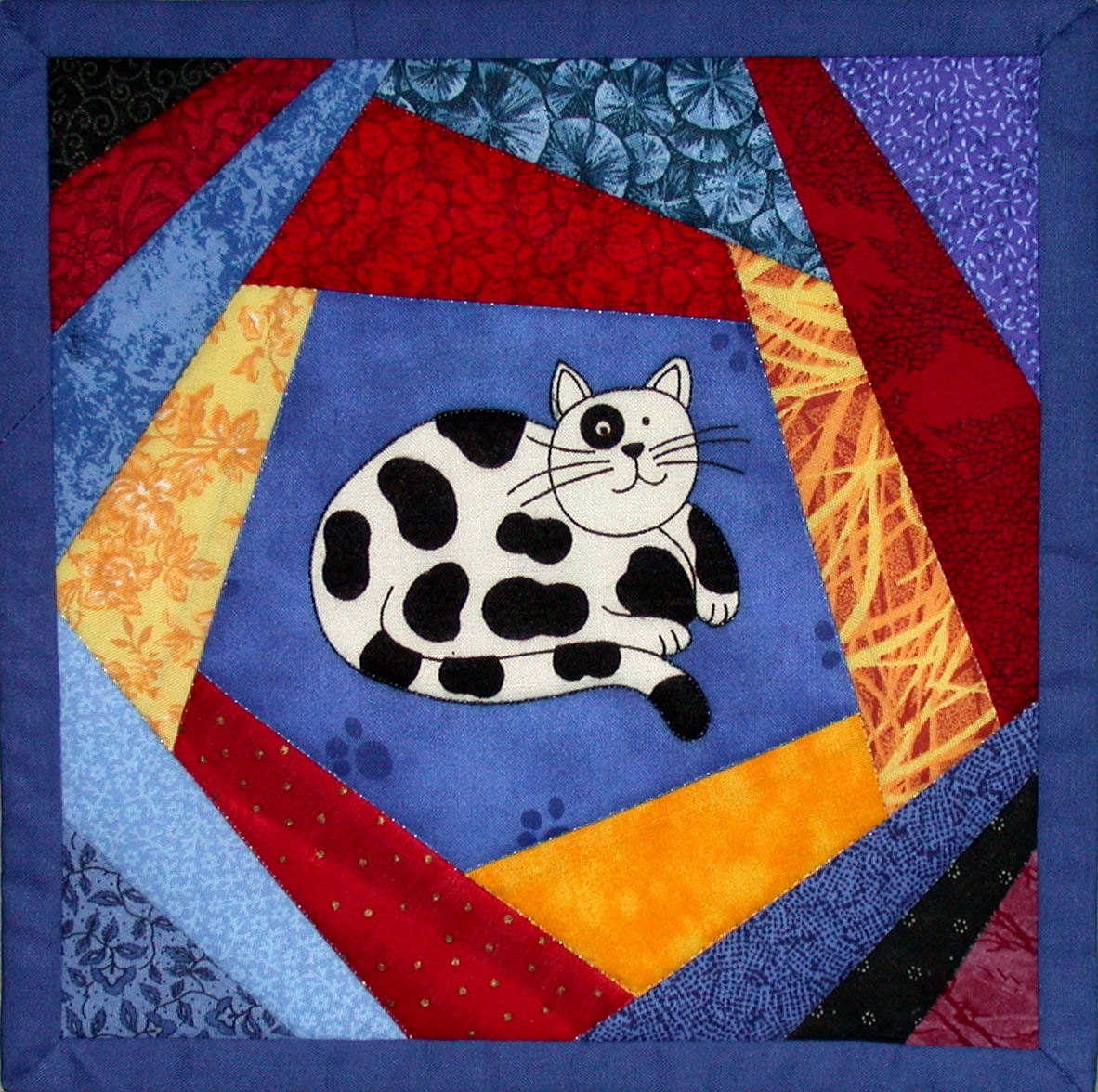 Crazy Cat Mini-Quilt, Mug Rug, or Oversized Coaster, OOAK Handmade