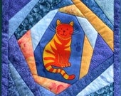 CrazyPatch Cat Snack Mat, Mug Rug, Mini Quilt - Handmade OOAK