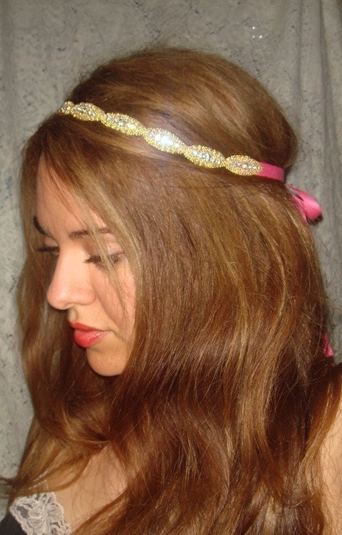 Athena Rhinestone Headband, Headband, Halo headband, wedding, bridal accessories, accessories, gold, hot pink, hair