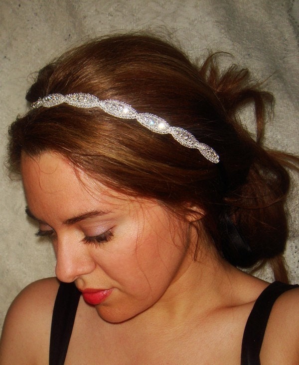 Rhinestone Headband, Wedding Headband, Crystal Headband- Athena, Wedding Headpiece, Bridal Headpiece, Hair Accessory,  Halo, Tie on