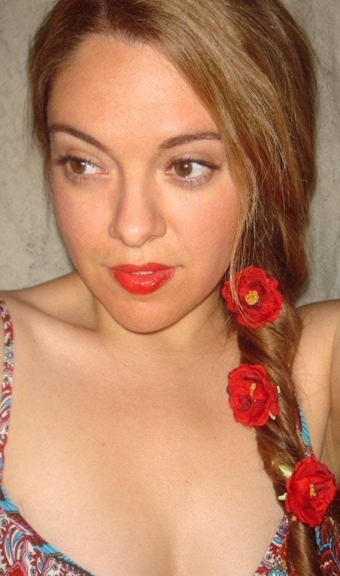 Hair accessory, Flower Bobby Pins- SUGAR RED, Weddings, Accessories, Red Flowers, Summer, Hair, Fourth of July
