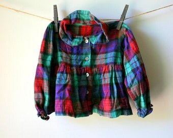 Cute Vintage Plaid Girls Button Up Blouse