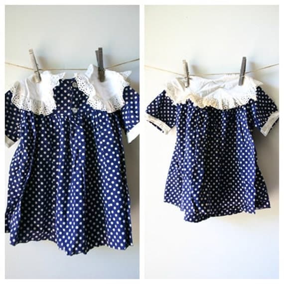 Vintage 1950's Little Girls Blue Polka Dot Dress