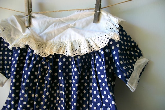 Vintage 1950's Little Girls Blue Polka Dot Dress