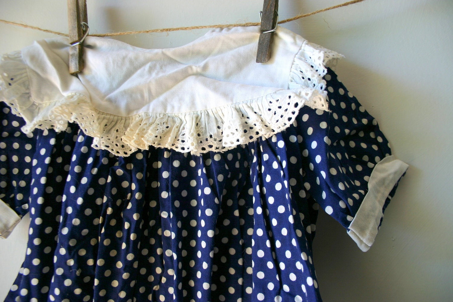 Vintage 1950's Little Girls Blue Polka Dot Dress