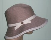 Wide Brim Fedora in Taupe with Cream trim