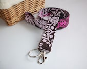 Lanyard  ID Badge Holder - Frill Berry Cocoa - Lobster clasp and key ring