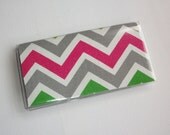 Checkbook Cover / Holder / Case  - Chevron Zig Zag - Candy - pink, lime green, gray, white