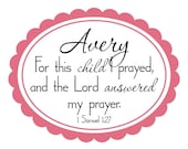 Scallop Oval Name with For This Child I Prayed Bible Verse Vinyl Wall Decal