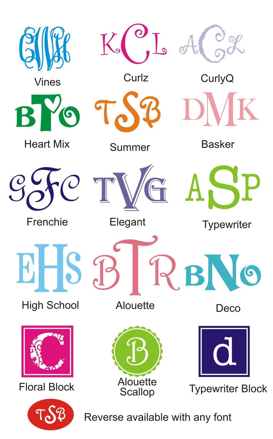 6 inch wide monogram vinyl car decal (m-018)