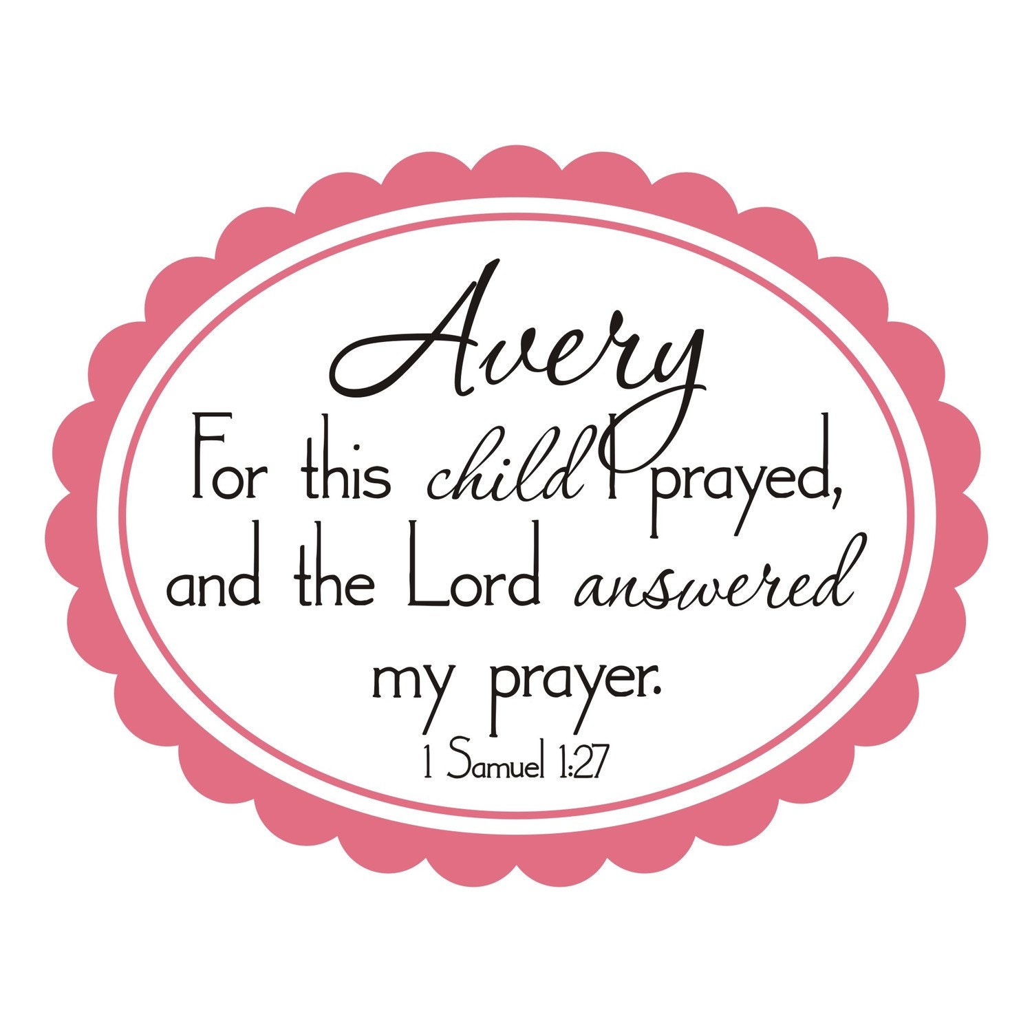 Scallop Oval Name with For This Child I Prayed Bible Verse Vinyl Wall Decal
