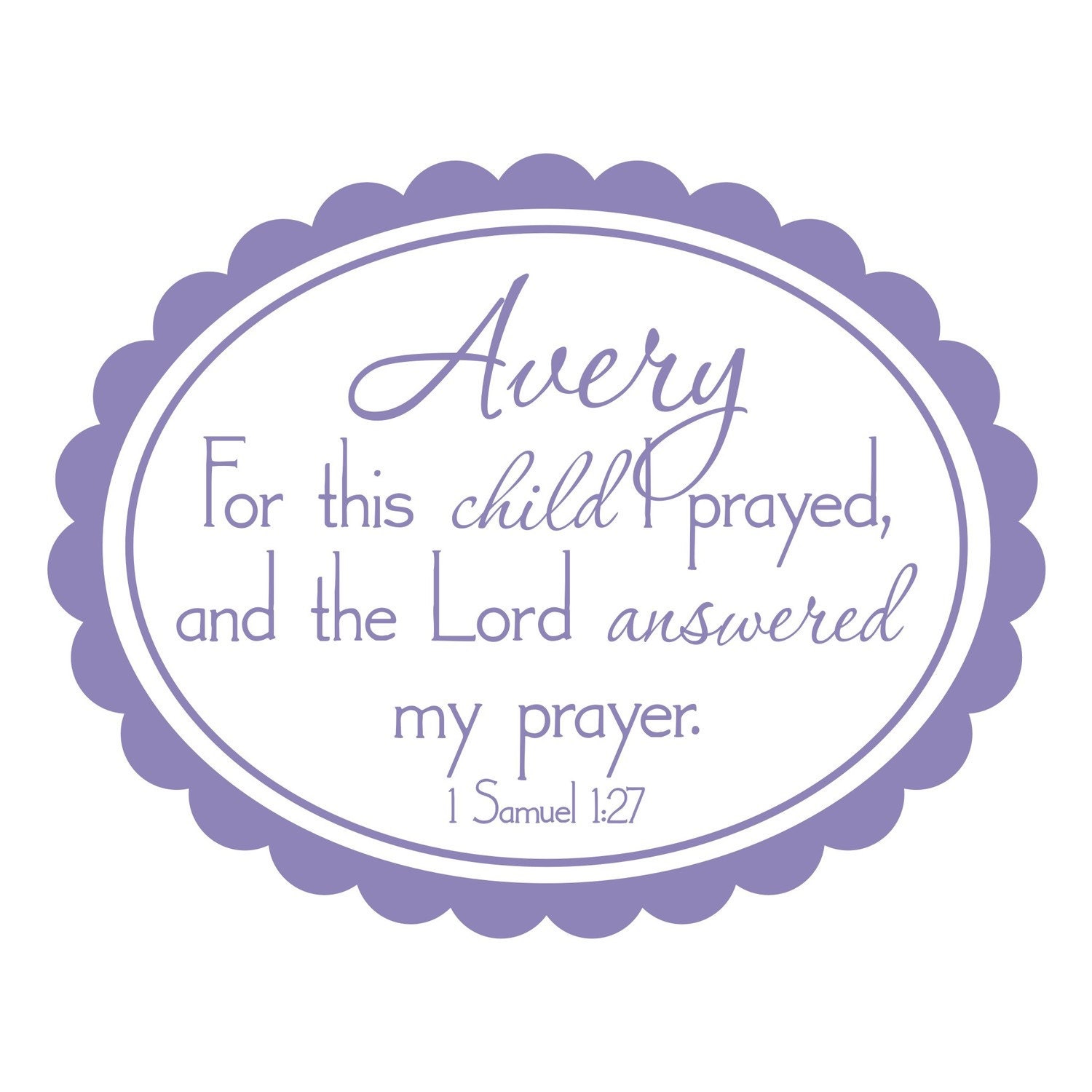 Scallop Oval Name with For This Child I Prayed Bible Verse Vinyl Wall Decal