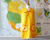 Vintage Dress Shift sundress in yellow with sailor collar and chenille pocket detail 1960s