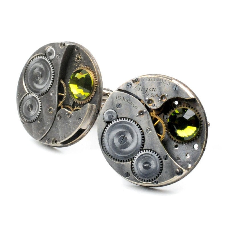 Antique 1920's Elgin Watch Steampunk Cuff Links
