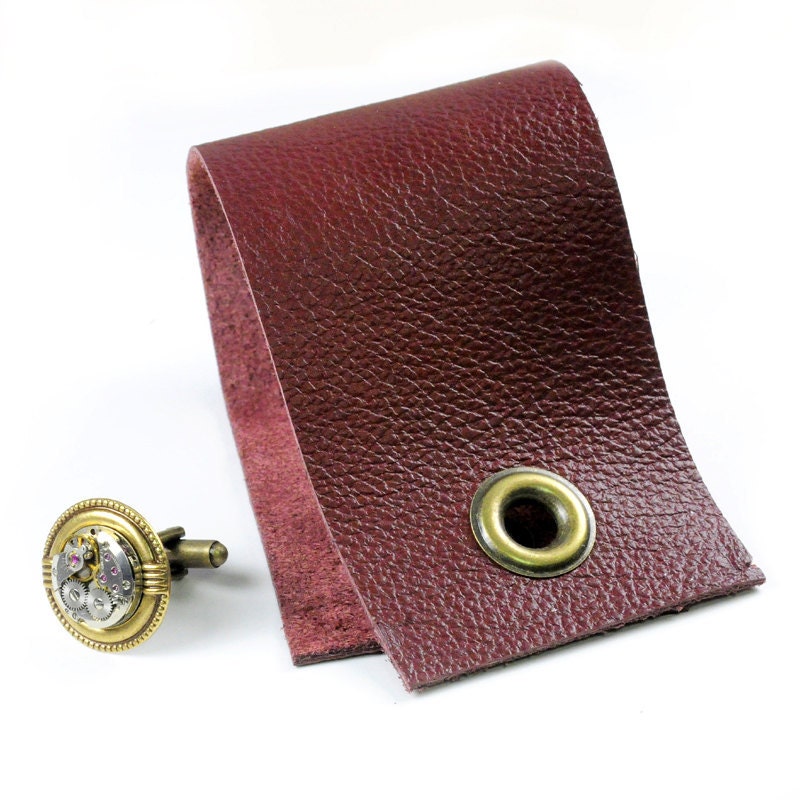 Steampunk Antique Watch Brown Leather Cuff Link Cuff