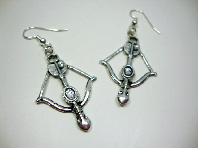 Hunger Games Inspired Silver Bow Arrow Earrings