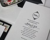 Letterpress Wedding Invitation - Grace - Classic Monogram Black and White Invitation
