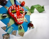 Skull Tribal Fiesta Mexican Carnival Handmade mixed media ornament