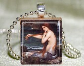 Scrabble Pendant - Waterhouse Mermaid Scrabble Tile Pendant with Necklace and Matching Gift Tin