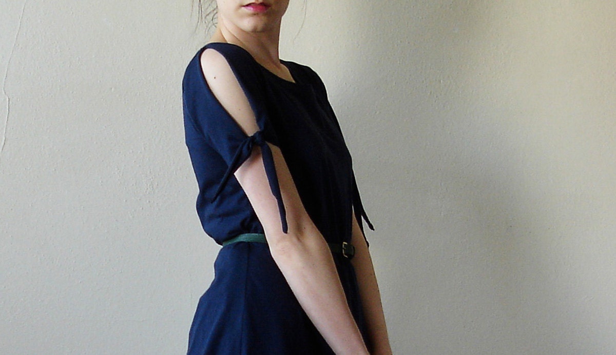 Tie Sleeve Dress Organic Cotton Knit Medium