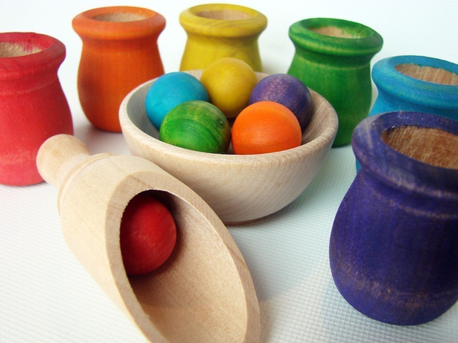 Colored Cups and Balls - A Montessori and Waldorf Inspired Wooden Materials Matching and Motor Skills Toy