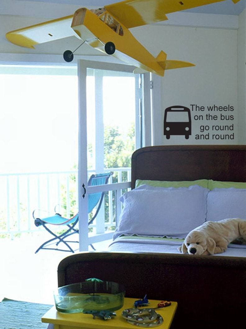 Vinyl wall art WHEELS ON The BUS, School Bus Decal Kit sticker decor applique graphic wall decor