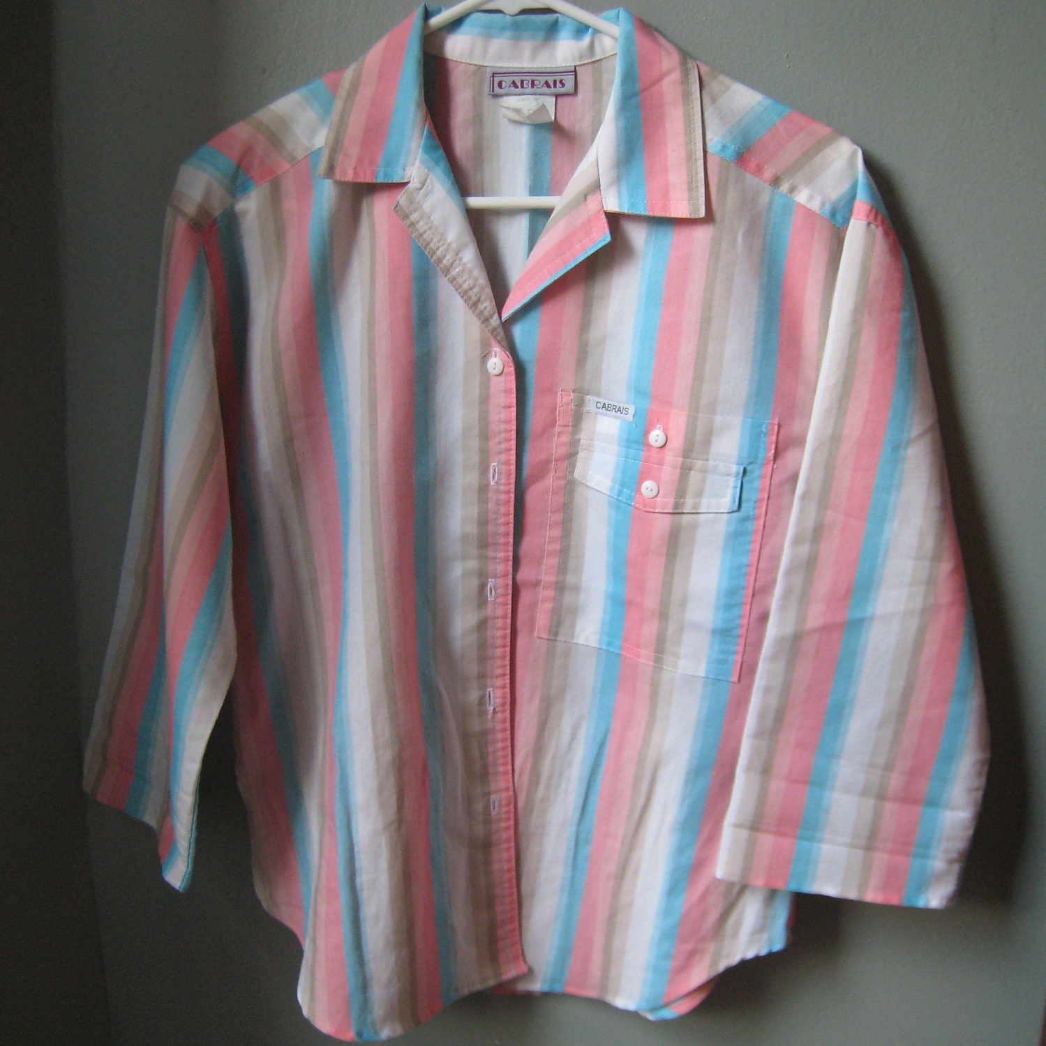 Striped Vintage 1980s Cabrais Button Down Shirt, XL Size 14, 16 or 18