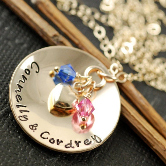Hand Stamped Mommy Necklace, 14kt Gold Filled Necklace, Personalized Jewelry, Birthstone