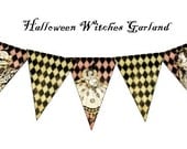Halloween Witches Garland 3x4.5 Printable Party Supplies banner craft supplies pennant flags decoration bunting - U-Print 300dpi jpg sh243