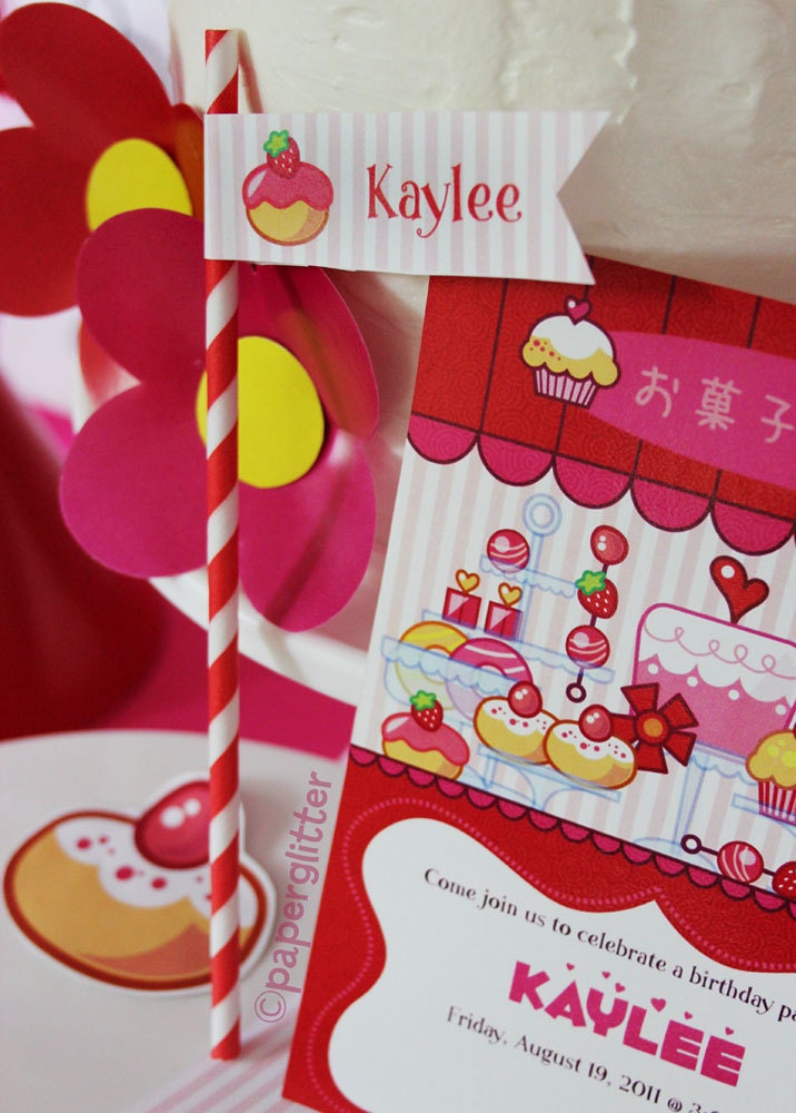 Sweet Shoppe Dessert Shop Kawaii Printable Party Kit - Editable Text Printable PDF-You type in the text to personalize. Complete Set 0005
