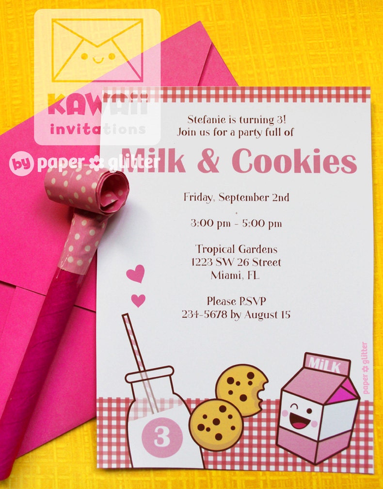 Milk Cookies Invitation or Thank You Card for Birthday Girl, Baby Shower or any Party Printable DIY