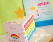 Rainbow Paper Cake Slice favor party baking box printables GIRLY PINK - Editable Text Printable PDF 1052