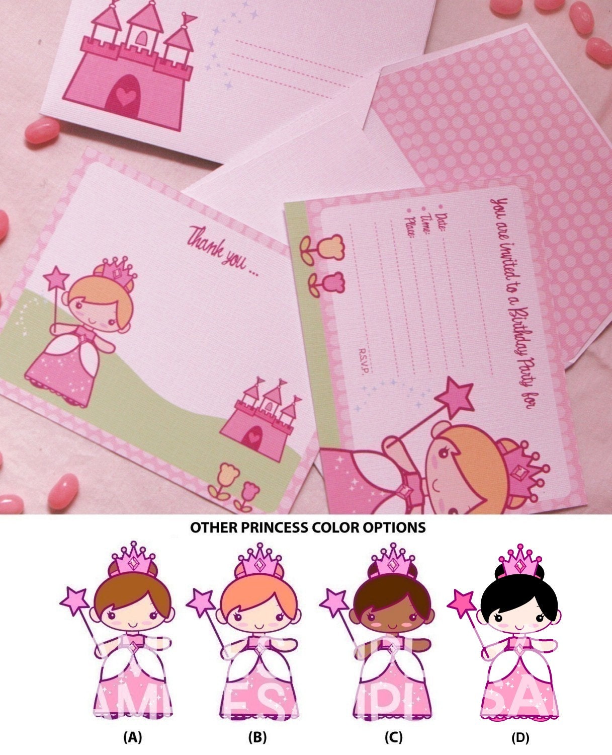 Princess Party Invitation and Kit, Printable Decoration Supplies for Birthday Girl - Printable Party Kit PDF Complete Set 0030