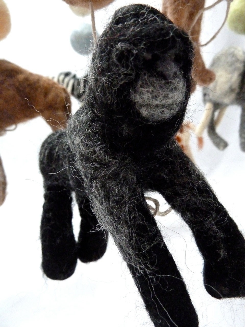 Super Safari Baby Mobile, 6 figures, 12 Balls, Custom Felted Mobile with Camel and Gorilla, Made to Order