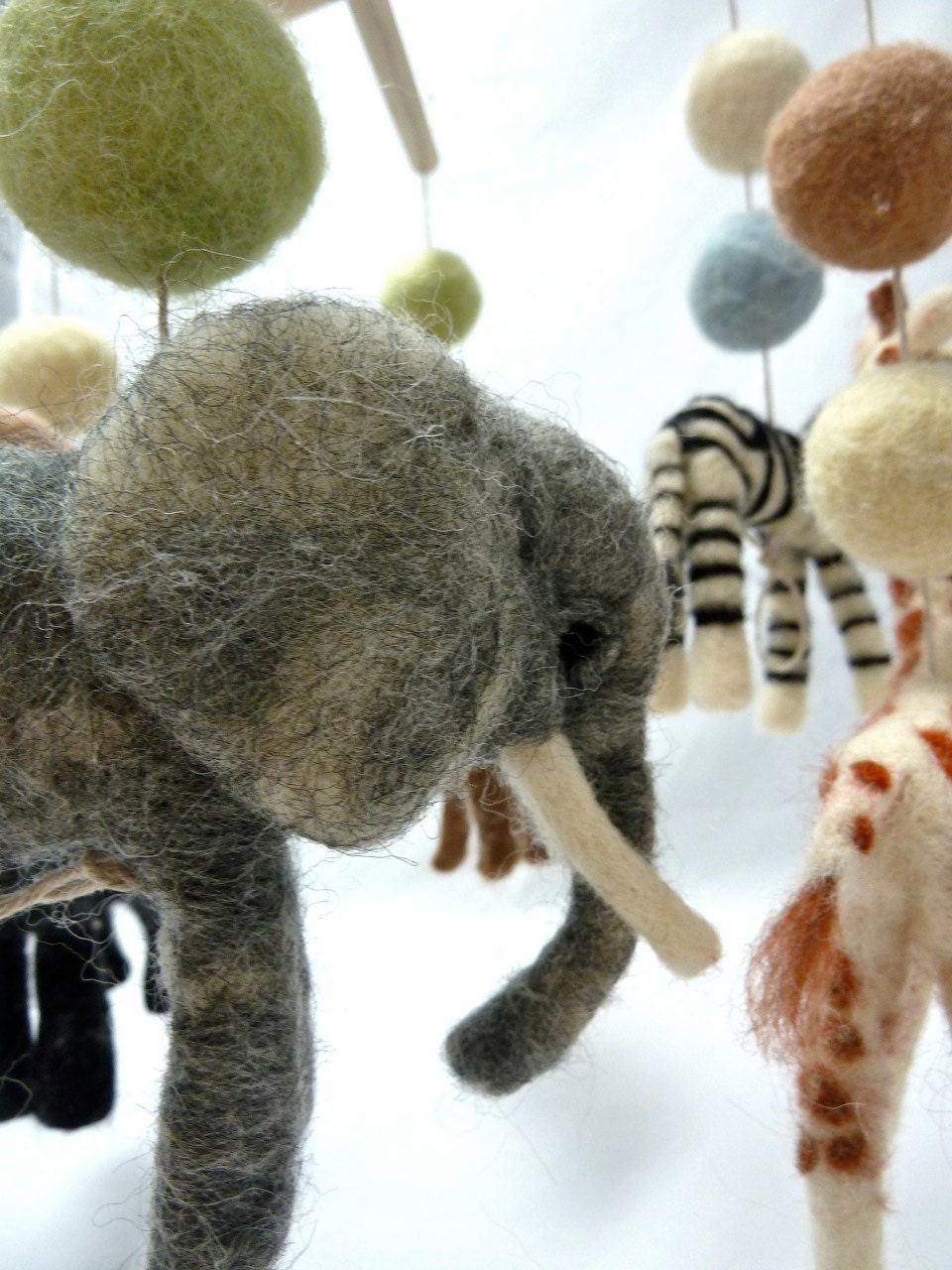 Super Safari Baby Mobile, 6 figures, 12 Balls, Custom Felted Mobile with Camel and Gorilla, Made to Order