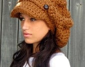 Slouchy Newsboy Hat Wool Cap Chunky Cap  - Two Button Band Slouchy Cap Hazelnut or CHOOSE Your color - Best Seller Pinterest Favorite