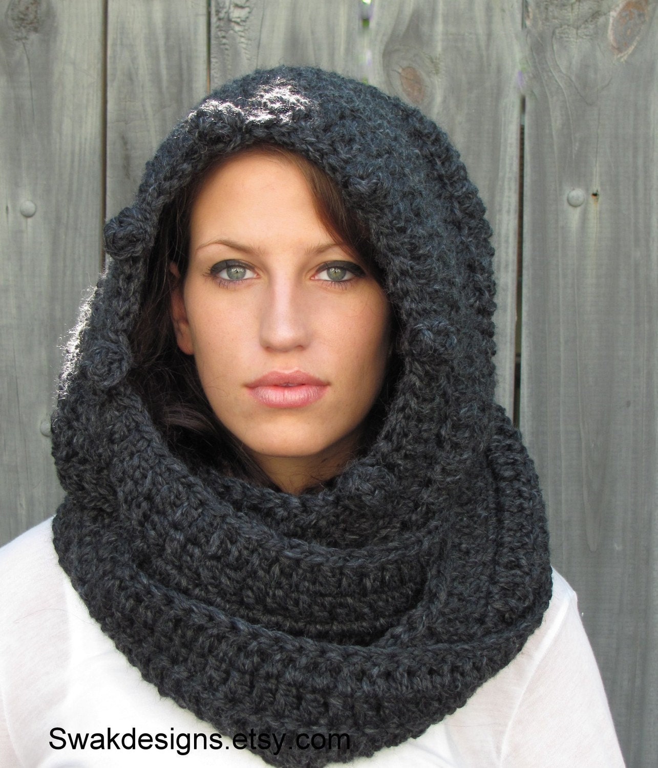 Hooded Scarf  Scoodie Messenger Scarf Long Wool Scarf - Charcoal Gray or Choose Your Color